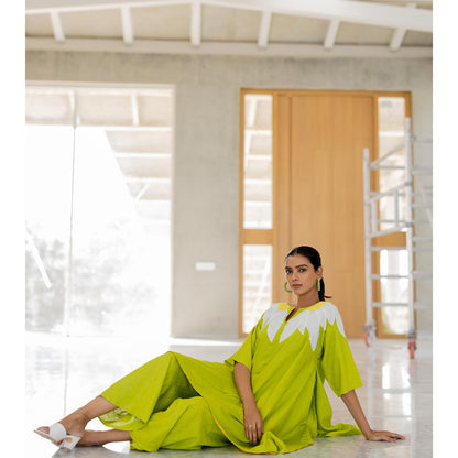 Silai Studio Green Sunflower Applique Kurta