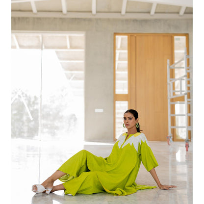 Silai Studio Green Sunflower Applique Kurta