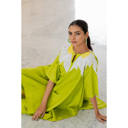 Silai Studio Green Sunflower Applique Kurta
