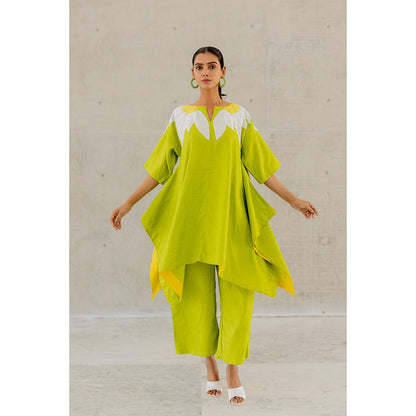Silai Studio Green Sunflower Applique Kurta