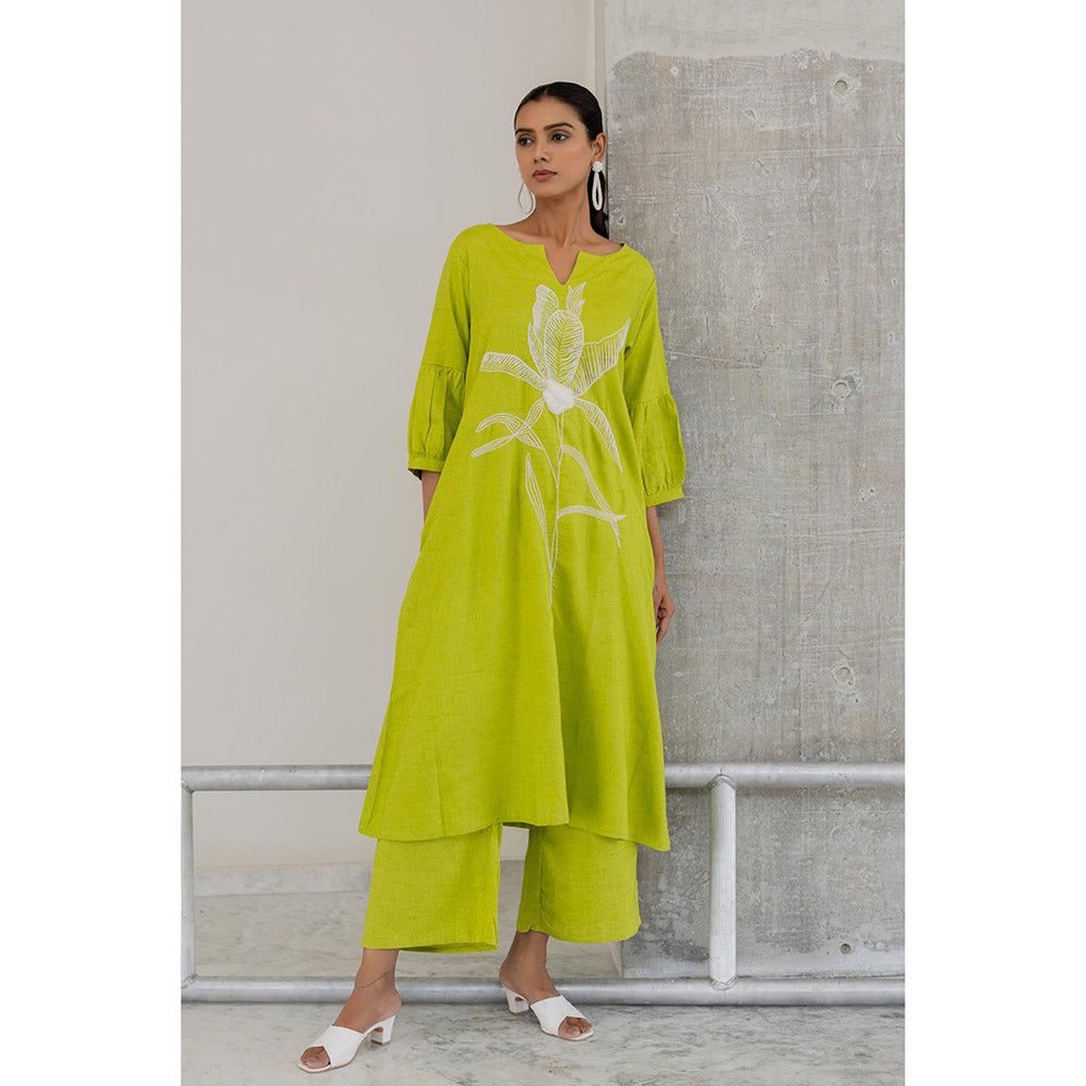 Silai Studio Matcha Bloom Embroidered Kurta with Palazzo (Set of 2)