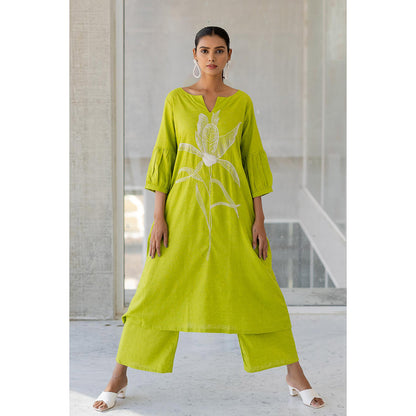 Silai Studio Matcha Bloom Embroidered Kurta with Palazzo (Set of 2)
