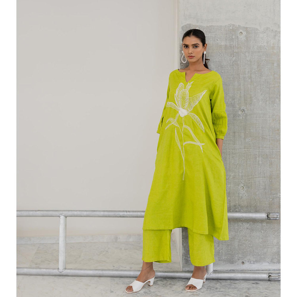 Silai Studio Matcha Bloom Embroidered Kurta with Palazzo (Set of 2)