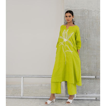 Silai Studio Matcha Bloom Embroidered Kurta with Palazzo (Set of 2)