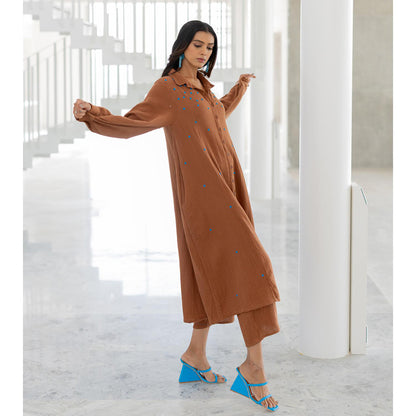 Silai Studio Pecan Brown Embroidered Kurta