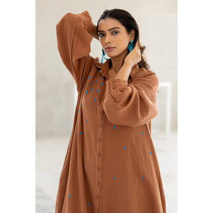 Silai Studio Pecan Brown Embroidered Kurta