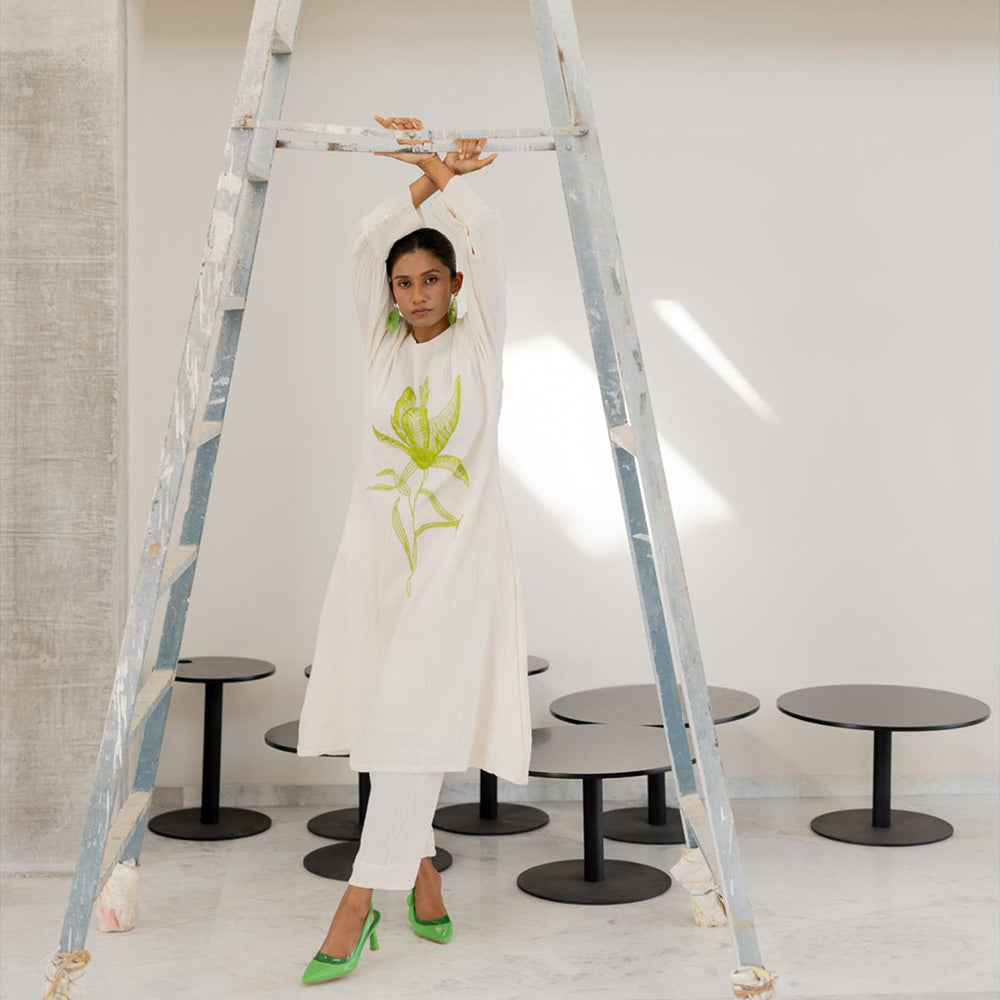 Silai Studio Vanilla Mist Embroidered Kurta