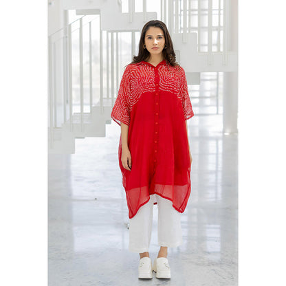 Silai Studio Ruby Swirl Bandhani Kurta with Slip and Pant (Set of 3)