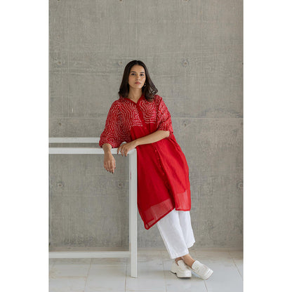 Silai Studio Ruby Swirl Bandhani Kurta with Slip and Pant (Set of 3)