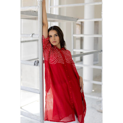 Silai Studio Ruby Swirl Bandhani Kurta with Slip and Pant (Set of 3)