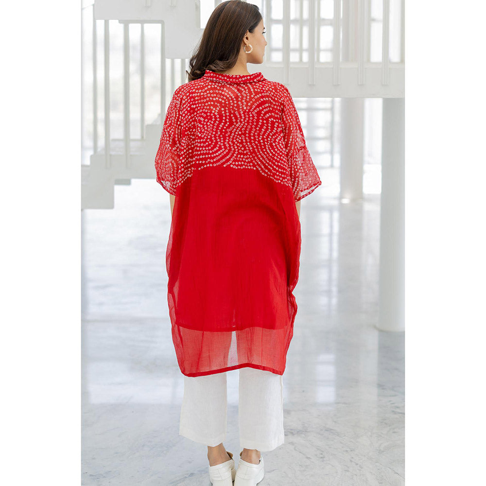Silai Studio Ruby Swirl Bandhani Kurta with Slip and Pant (Set of 3)
