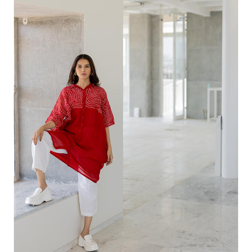 Silai Studio Ruby Swirl Bandhani Kurta with Slip (Set of 2)