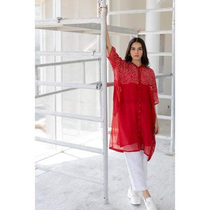 Silai Studio Ruby Swirl Bandhani Kurta with Slip (Set of 2)