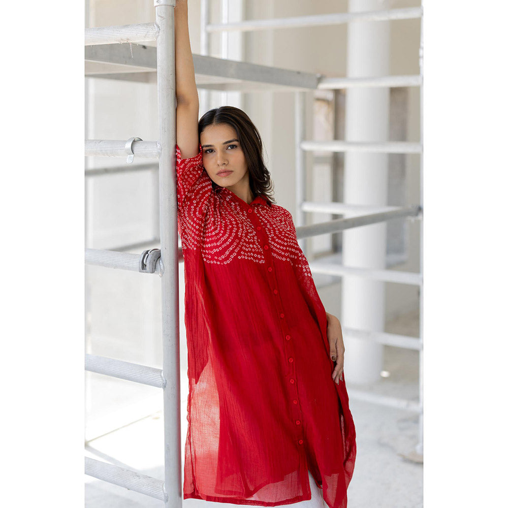 Silai Studio Ruby Swirl Bandhani Kurta with Slip (Set of 2)