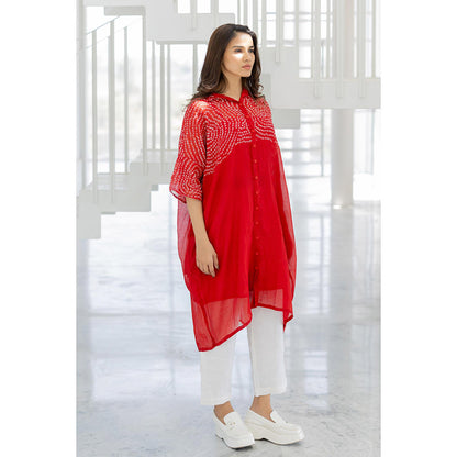 Silai Studio Ruby Swirl Bandhani Kurta with Slip (Set of 2)