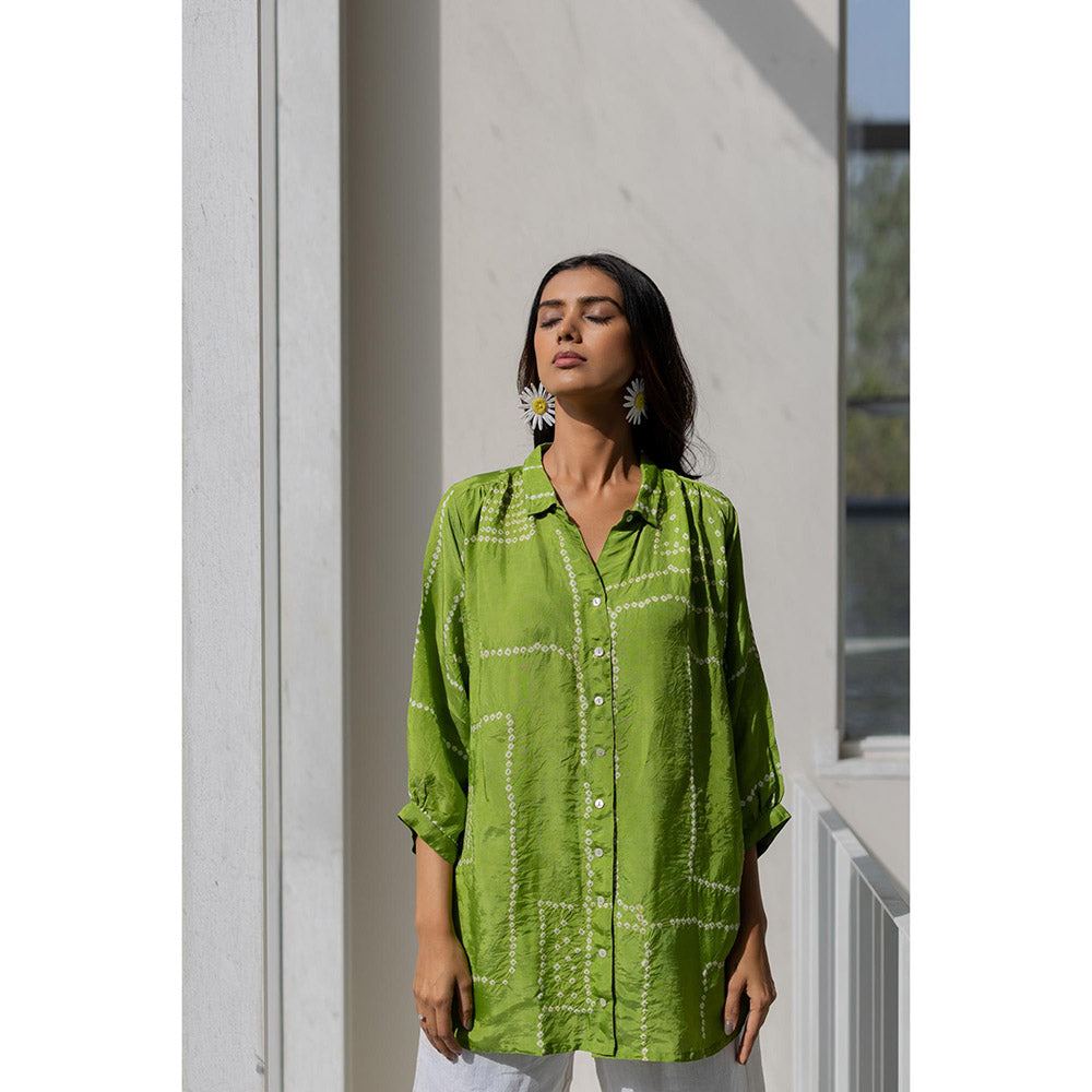 Silai Studio Terra Green Silk Shirt Co-Ord (Set of 2)