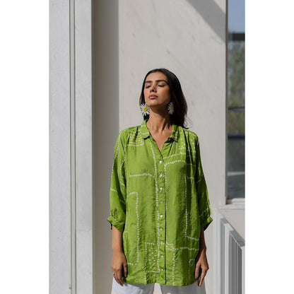 Silai Studio Terra Green Silk Shirt Co-Ord (Set of 2)