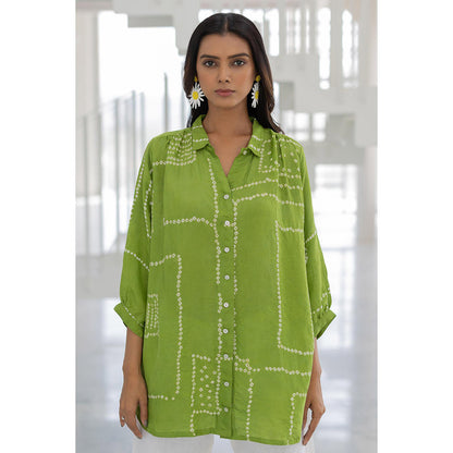 Silai Studio Terra Green Silk Shirt Co-Ord (Set of 2)