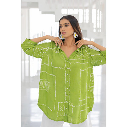 Silai Studio Terra Green Silk Shirt Co-Ord (Set of 2)