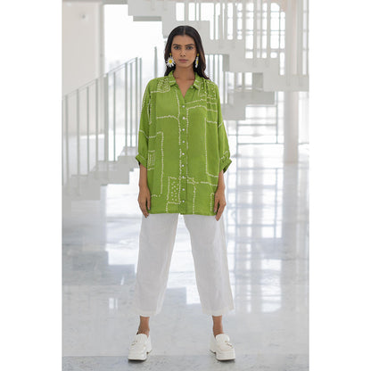 Silai Studio Terra Green Bandhej Silk Shirt