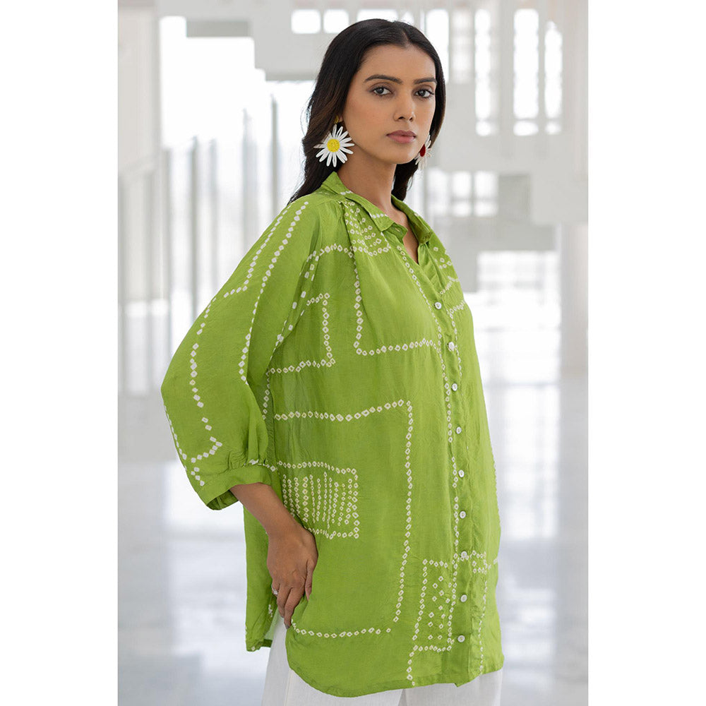 Silai Studio Terra Green Bandhej Silk Shirt