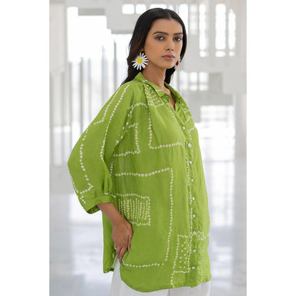 Silai Studio Terra Green Bandhej Silk Shirt