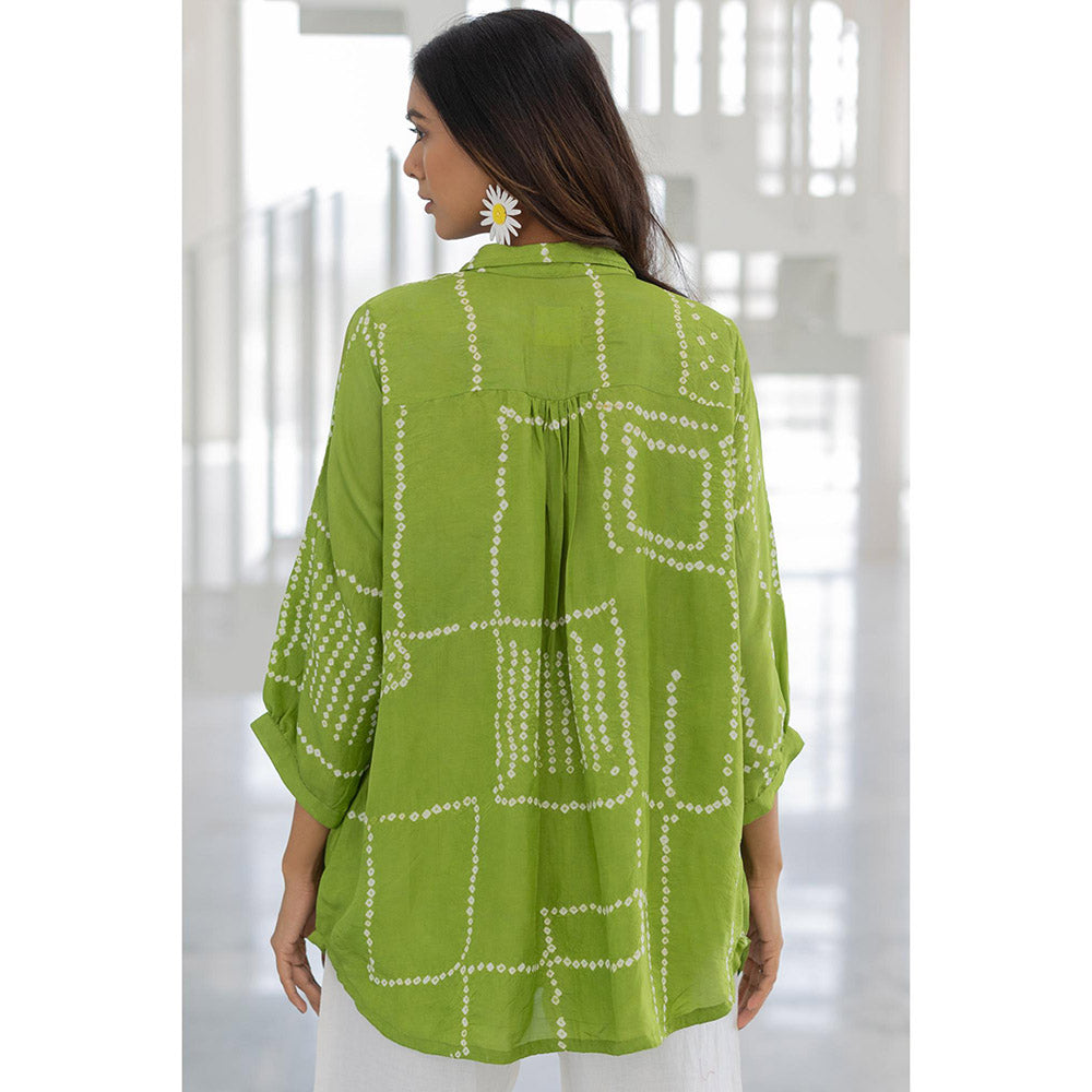 Silai Studio Terra Green Bandhej Silk Shirt