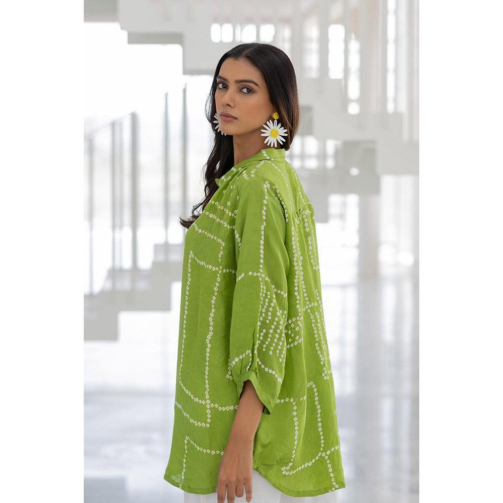 Silai Studio Terra Green Bandhej Silk Shirt