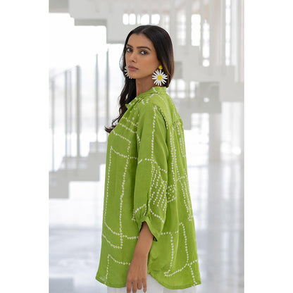 Silai Studio Terra Green Bandhej Silk Shirt
