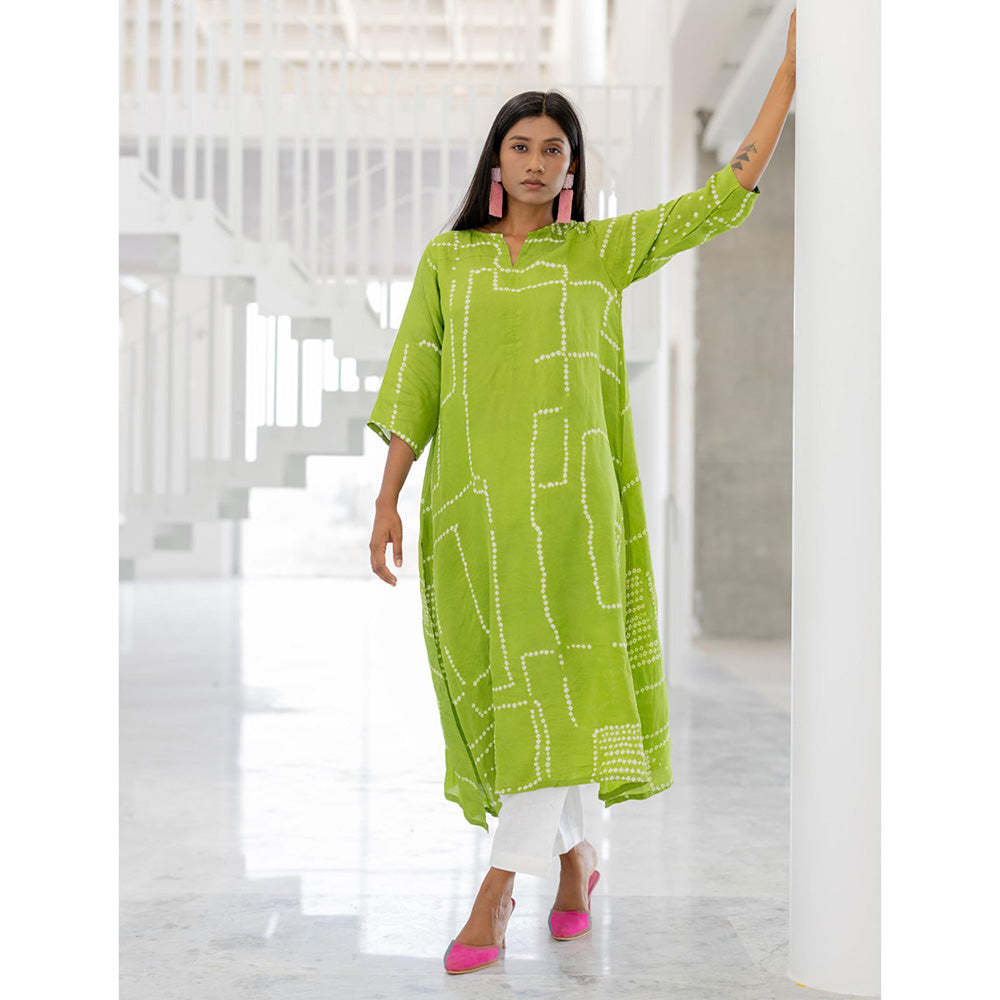 Silai Studio Terra Green Bandhej Silk Kurta