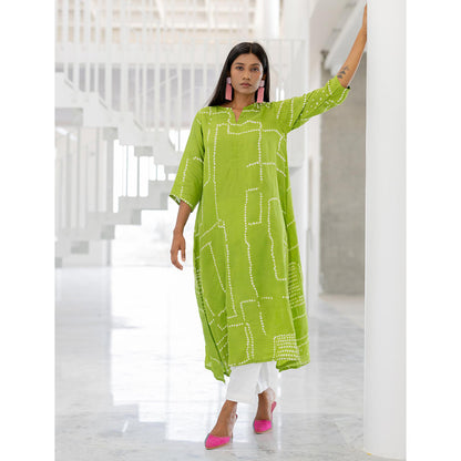 Silai Studio Terra Green Bandhej Silk Kurta