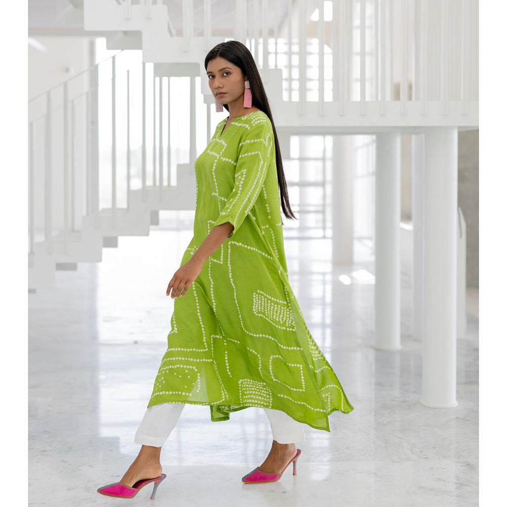 Silai Studio Terra Green Bandhej Silk Kurta