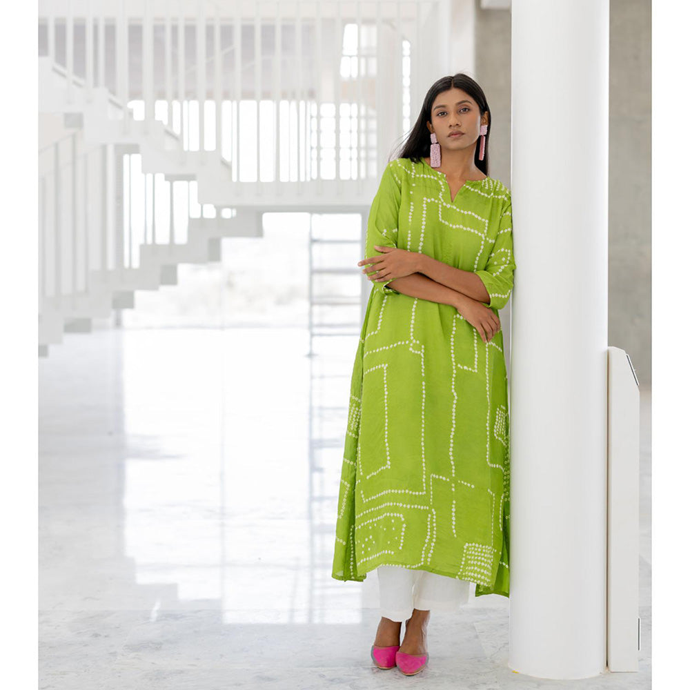 Silai Studio Terra Green Bandhej Silk Kurta