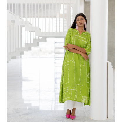 Silai Studio Terra Green Bandhej Silk Kurta
