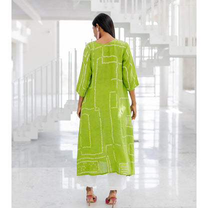 Silai Studio Terra Green Bandhej Silk Kurta