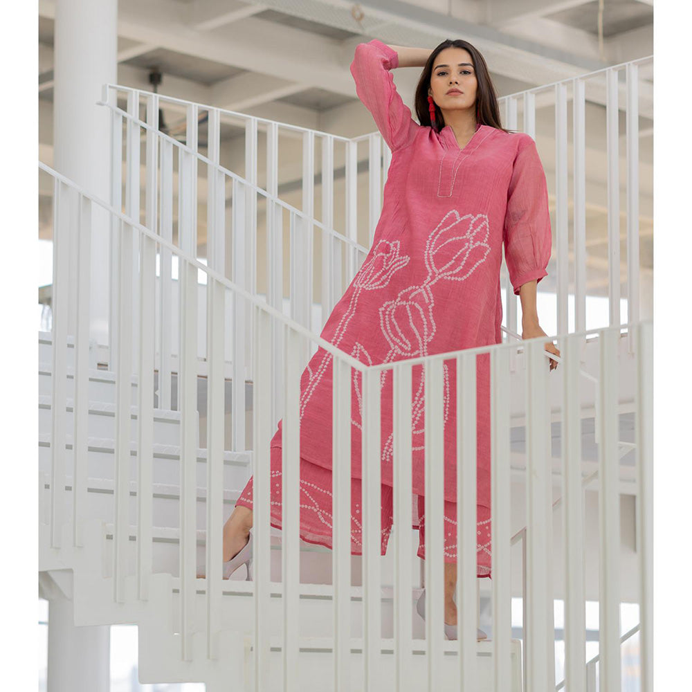 Silai Studio Misty Tulips Bandhani Kurta