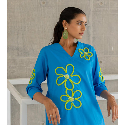Silai Studio Seafoam Floral Embroidery Kurta and Palazzo (Set of 2)