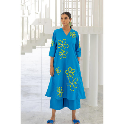 Silai Studio Seafoam Floral Embroidery Kurta
