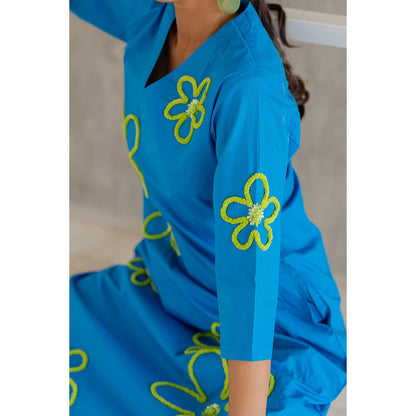 Silai Studio Seafoam Floral Embroidery Kurta
