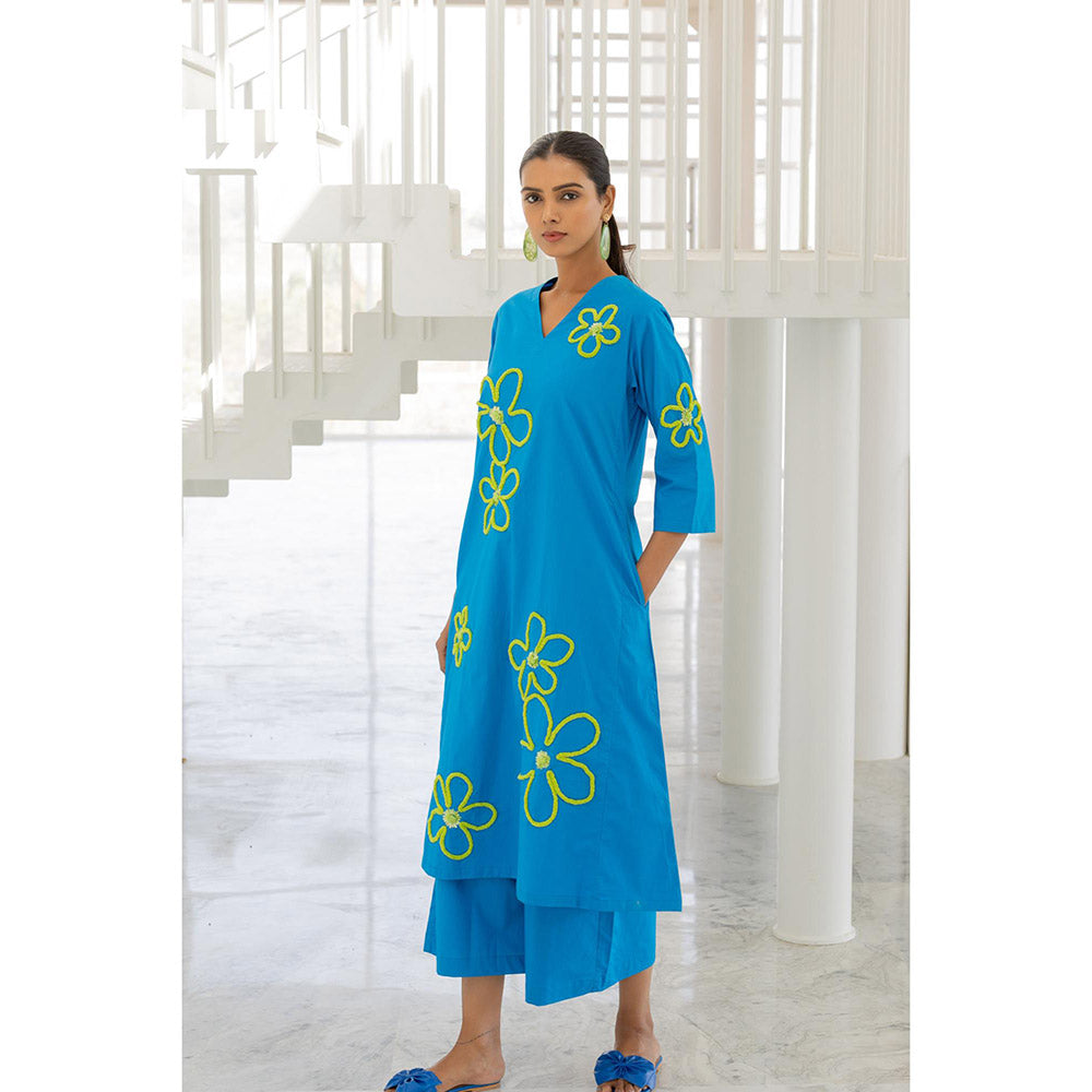Silai Studio Seafoam Floral Embroidery Kurta