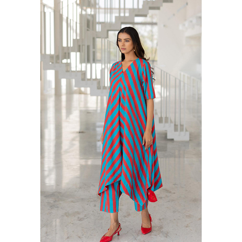 Silai Studio Poppy and Blue Stripe Kurta