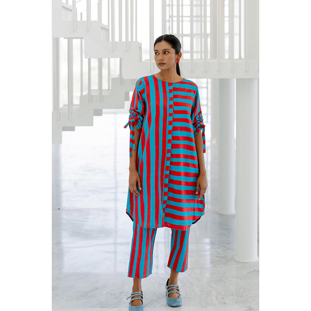 Silai Studio Poppy and Blue Stripe Co-Ord (Set of 2)