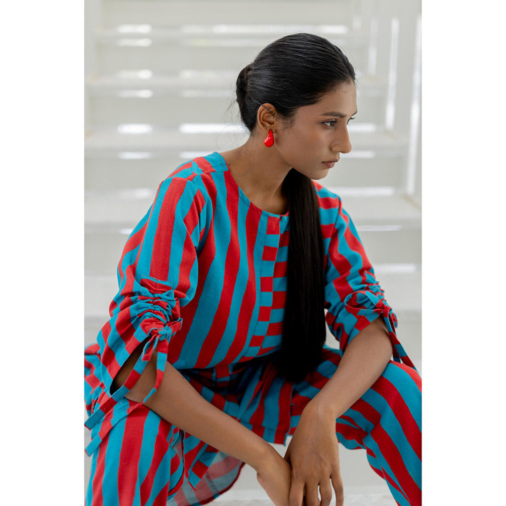 Silai Studio Poppy and Blue Stripe Co-Ord (Set of 2)