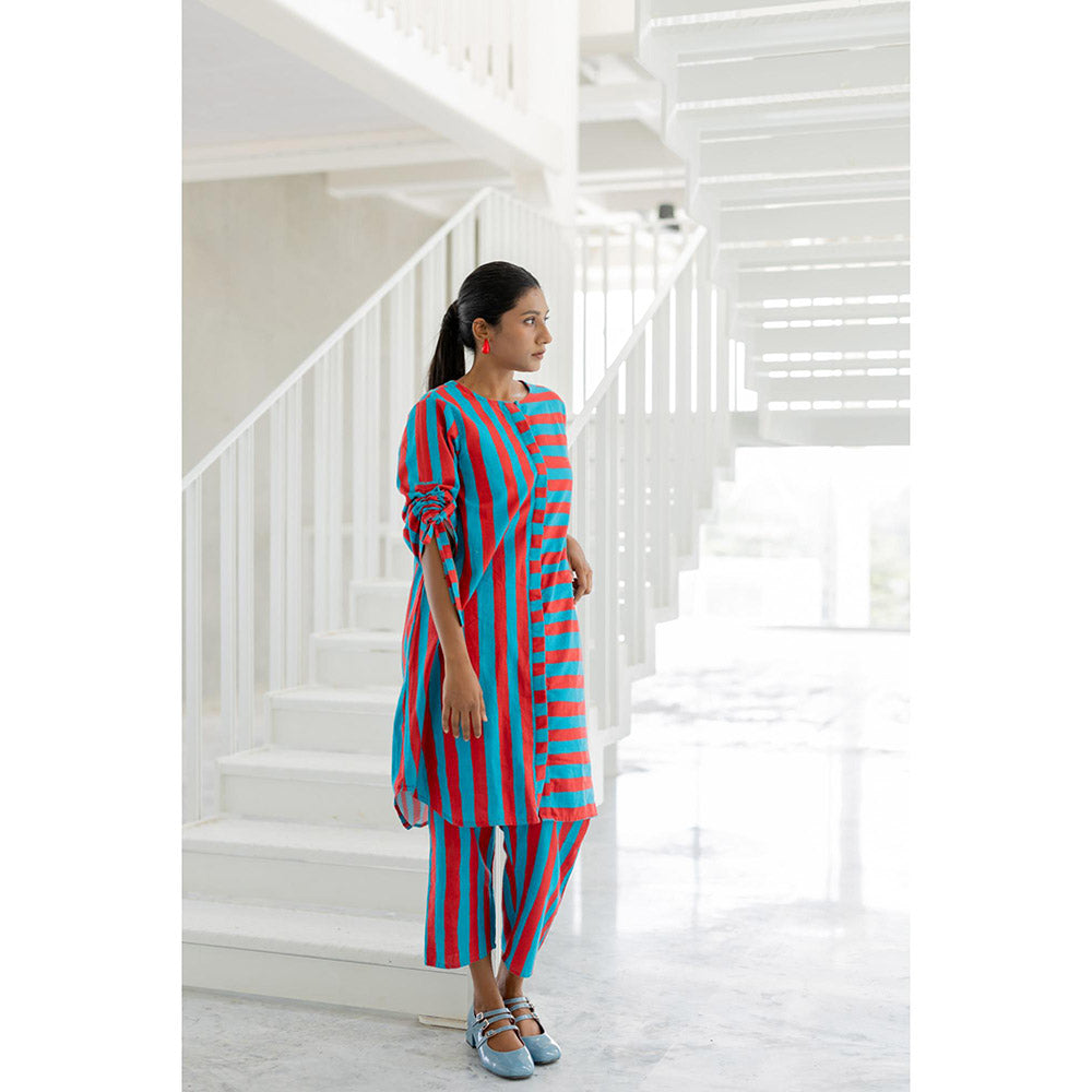 Silai Studio Poppy and Blue Stripe Co-Ord (Set of 2)