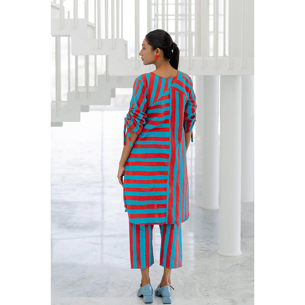 Silai Studio Poppy and Blue Stripe Co-Ord (Set of 2)