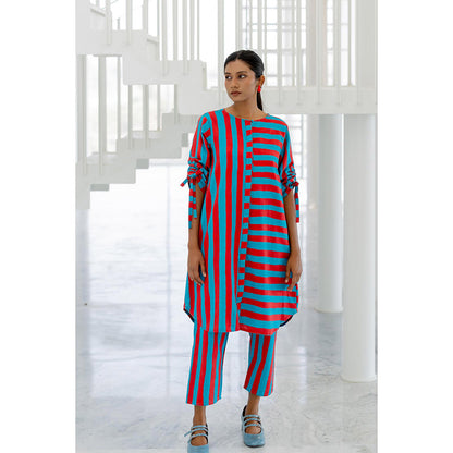 Silai Studio Poppy and Blue Stripe Kurta