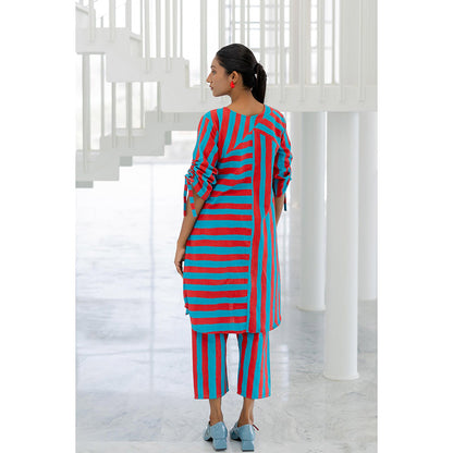 Silai Studio Poppy and Blue Stripe Kurta