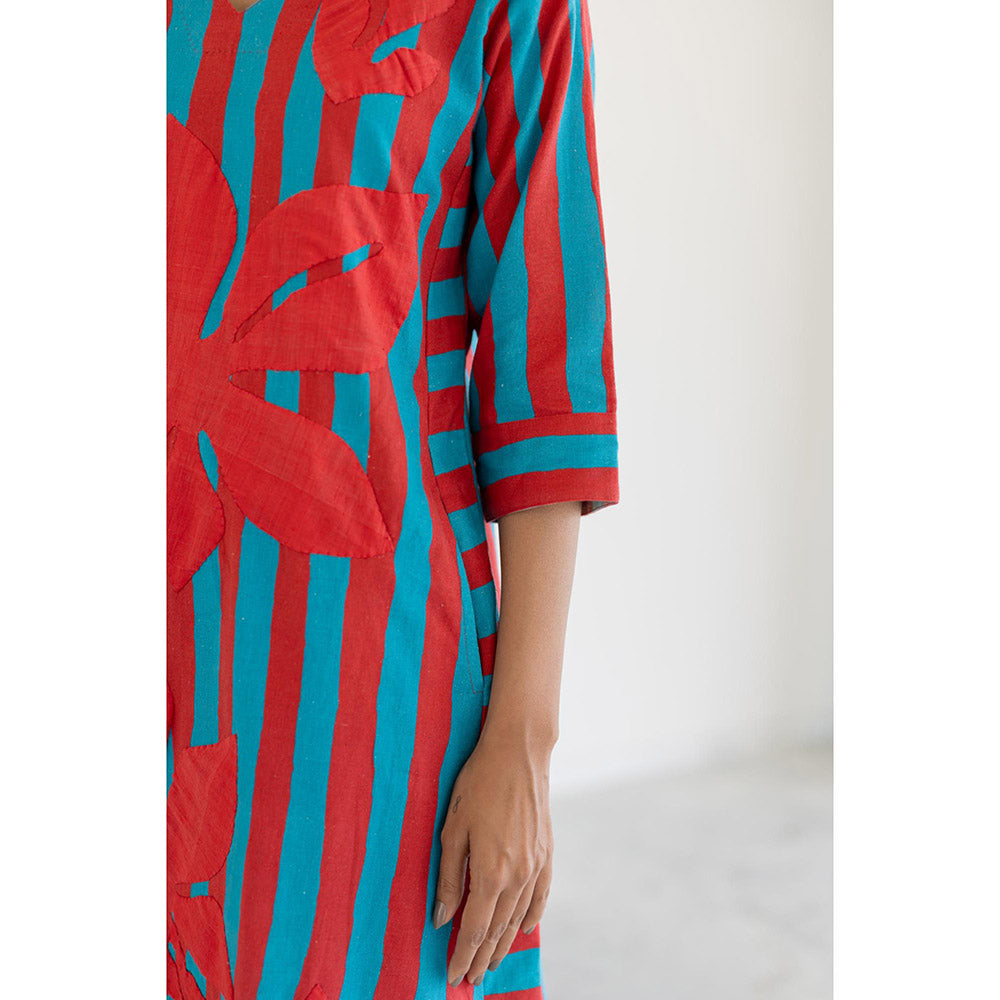 Silai Studio Sky Fire Striped Applique Kurta