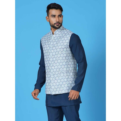Simaaya Blue Premium Quality Silk Made Nehru Jacket