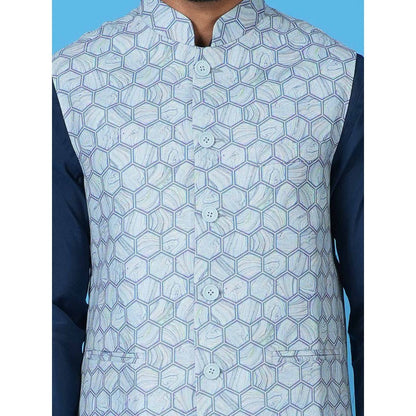Simaaya Blue Premium Quality Linen Blend Made Nehru Jacket